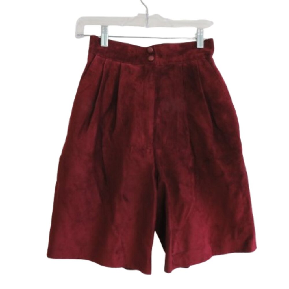 VINTAGE DANIER Deadstock Maroon Leather Suede High Waisted Shorts - Size 4 NWT